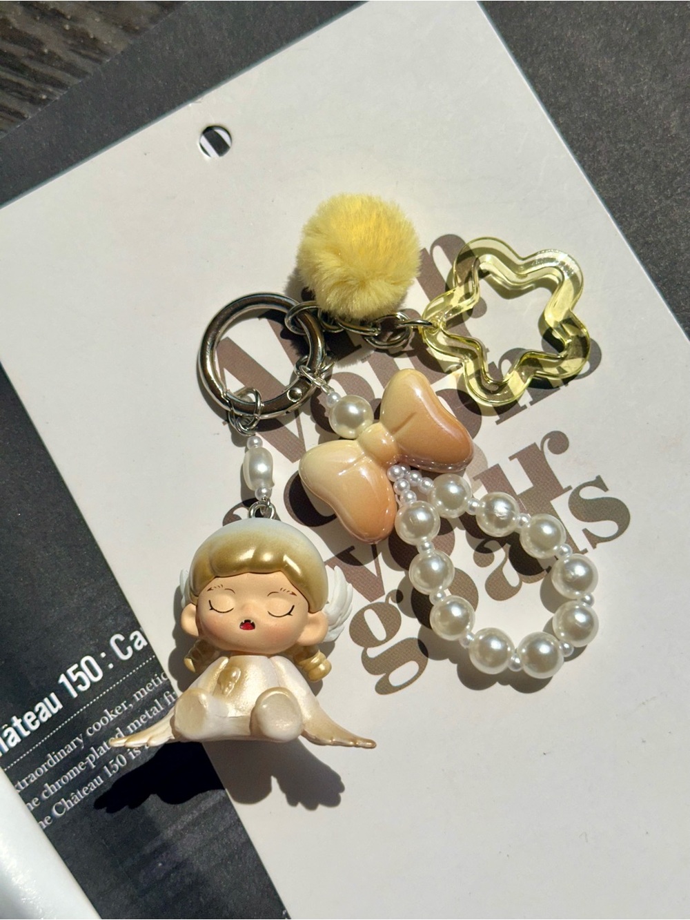 Cute Angel Small phone bag Charm with Pearls and Pastel Accents